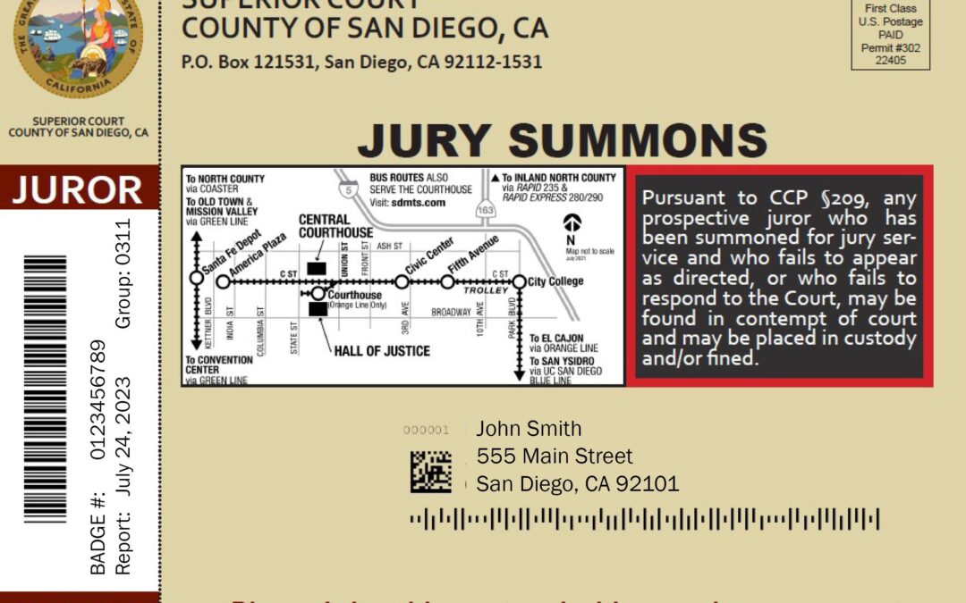 San Diego Superior Court Announces a New Look for its Jury Summons